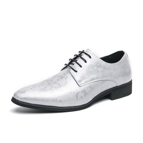 Men's Patent Leather Lace - Up Dress Oxfords: Retro Print, Low - Top, Pointed Toe. Non - Slip Chunky Heels. Suitable for Formal, Business & Wedding, Casual - Friendly.