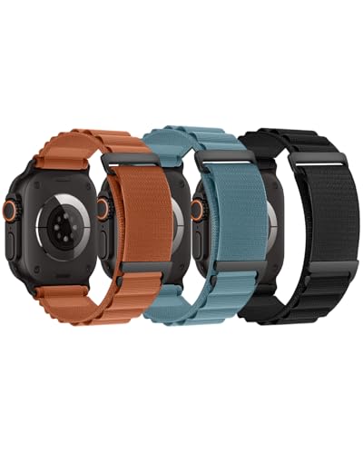 Alpine Loop Compatible With Apple Watch Ultra 3/Ultra 2/Ultra 49mm 46mm 45mm 44mm 42mm 41mm 40mm 38mm Alpine Nylon Watch Band for iWatch Ultra/SE 3/SE 2/SE Series 11 10 9 8 7 6 5 4 3 2 1 (3P-Black+Terra Cotta+Light Blue 44/45/46/49/42mm-(Series 1/2/3))