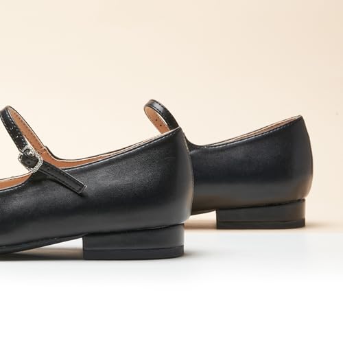 C.Paravano Women's Mary Jane Flats | Almond Toe Ballet Flats | Daily Wear Shoes with Adjustable Strap | Dress Shoes for Work(Size 11.5,a-Black)3