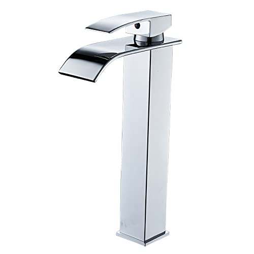 Grifo de lavabo cascada cromado de acero inoxidable con grifería alta 2