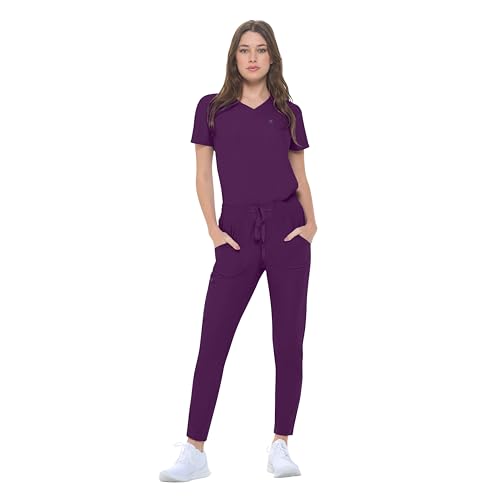 Natural Uniforms Ultra Stretch Form Fitting Womens Scrub Set (Eggplant, ...