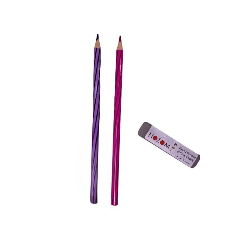 Image of NOZOMI Medical council approved colors Hematoxylin & Eosin Pencil Set - 1 Violet, 1 Lilac + 1 Eraser | Medical Lab Use | Smooth Writing, Durable Tips | Drawing Pencils