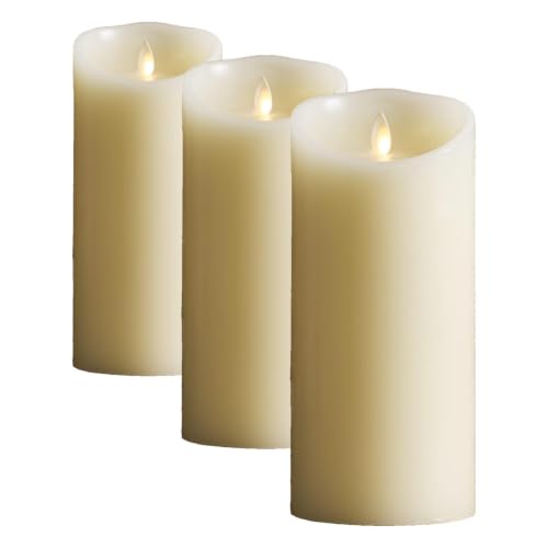 Image of Luminara Flameless LED Battery Operated Ivory Pillar Candle, Flickering Realistic Moving Flame, 3 inch x 6.5 inch Real Wax Indoor Home Bathroom Decor Candle (Pack of 3)