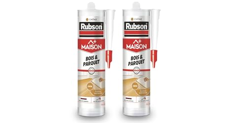 Rubson Maison Mastic Bois & Parquet couleur chêne, Mastic acrylique pour tous supports bois et maçonnerie, Joints pour intérieur et extérieur, 280 ml (Lot de 2)