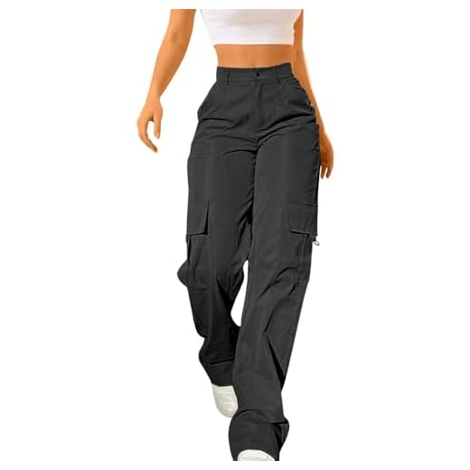 Pantalon Cargo Femme Coton Taille Haute Grande Taille Elastique Pantalon Militaire Été Léger Respirant Baggy Y2K Pantalons de Randonnée Jogging Sport Extérieur Trekking Travail avec Poches Pas Cher