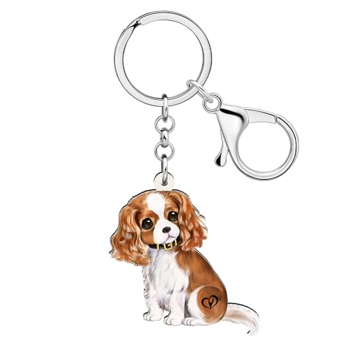 DALANE Acrilico Cavalier King Charles Spaniel Cane Portachiavi Cucciolo Animale Domestico Gioielli Regali per Donne Ragazze Bambini Amanti Cani Auto Portachiavi (Marrone
