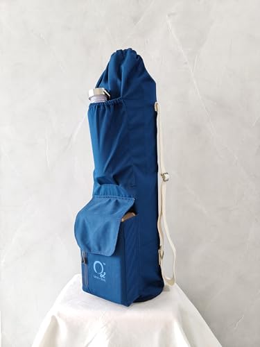 Image of O2 Yoga Mat Bag | Block Style Cotton Yoga Mat Carry Bag with Adjustable Double Straps | Yoga Block Pocket with Bottle Holder | Yoga Mat Cover Bag for Women & Men | Fits 2mm-10mm Mats - Oxford Blue