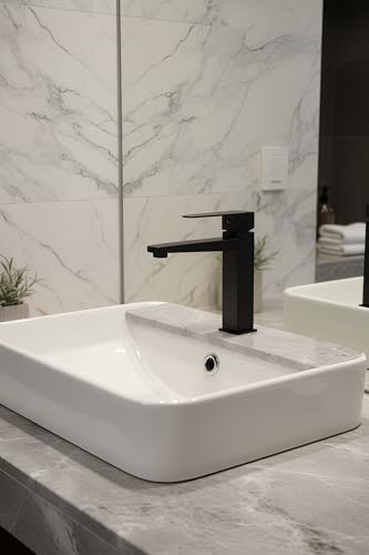 Image of Carnival SS-304 8 inch Inches Matte Black Pillar Cock Tap for Wash Basin | 8 inch inch Square Cold Water Wash Basin Pillar Tap with Black Matte Finish for Washbasin | Table Mount /Deck Mount Installation Type