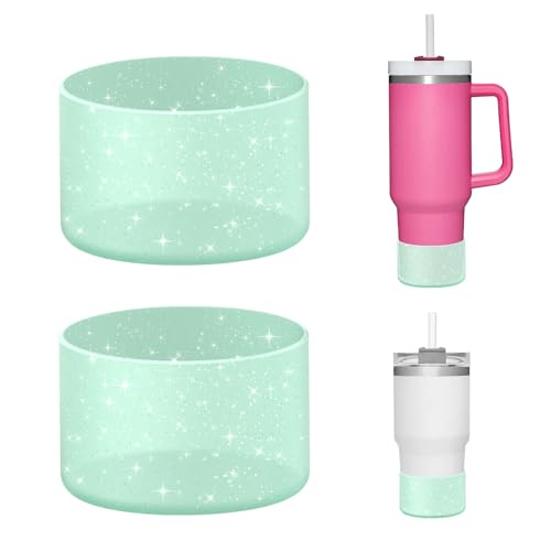 WUQID 2 Pack Bling Silicone Boot for Stanley Quencher Adventure 40oz & Stanley IceFlow 20oz 30oz, Reduces Dents Protective Silicone Water Bottle Bottom Cover Sleeve Compatible with Stanley Tumbler