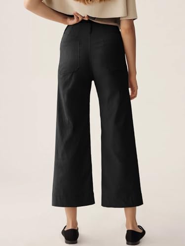 Cicy Bell Womens Cropped Wide Leg Pants High Waisted Stretchy Flare Pants Casual Baggy Trousers Black2