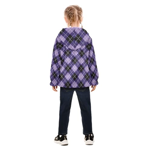 GuoChe Halloween Argyle Buffalo Plaid Tartan Check Scotland Purple Kids Sherpa Jacket4
