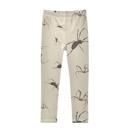 Spider on Beige Girls Leggings,Workout Leggings for Girls Toddler Athletic Legging Size for 3-10T