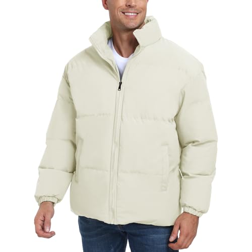 Image of Mens Padded Jacket,Stand Collar Windproof Down Jacket,Full Zipper Outerwear Puffer Coat
