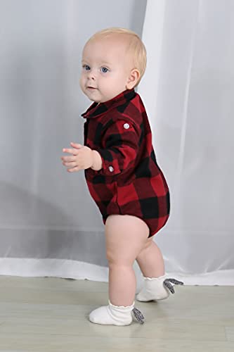 Happyma Newborn Baby Boy Girls Plaid Outfit Flannel Romper Tops Infant Long Sleeve Button Down Plaid Casual Bodysuit Clothes #TOP4