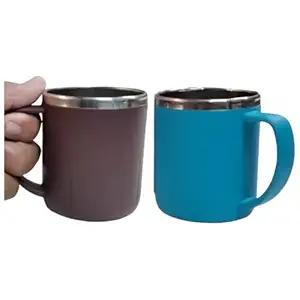 pelton Coffee 2 Mug Set with Sturdy Double Insulated Wall Made of Stainless Steel for Happy time, Travel Mugs, Kitchen Mugs, Hot Coffee Mugs Cup with Handle (2 Mug Set)