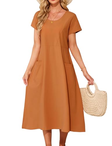 PASUDA Robe Longue Femme Chic et Elegant Été Robe Coton