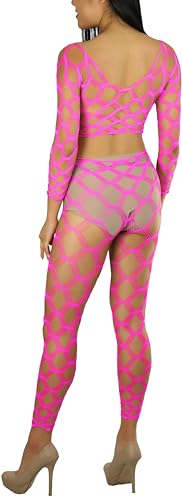 Image of ToBeInStyle Women's Spandex Multi Net Fishnet Set Rave Novelty Party Crop Top & Tights