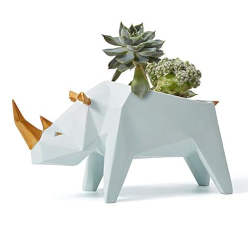 HAUCOZE Amoy-Art Rhino Gifts Planter Animal Decor Statue Modern Sculpture Figurine Succulent Cacuts Pot Centerpiece Ornament Polyresin Arts Crafts 18cm