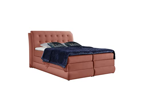 Stylefy Boxspringbett Sunshine Velours 140x200cm Korallenrot inkl. Topper,...