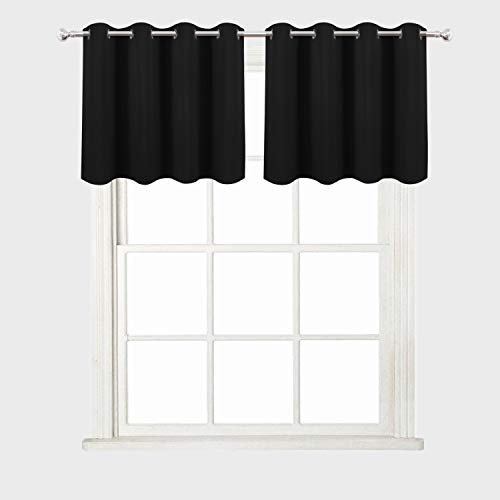 LEMOMO Black Valance Thermal Blackout Curtains/52 x 18 Inch/Set of 2 Panels Room Darkening Curtains