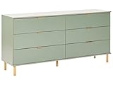Beliani Cómoda 6 cajones Elegante Madera de ingeniería Tiradores Dorados Patas de Madera Maciza Sala de Estar Verde Walpole