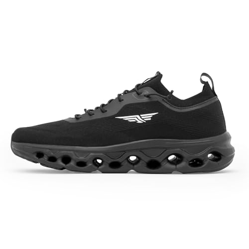 Image of Red Tape Men's Sneakers Black Grey Knitted Textile Round Lace-Up