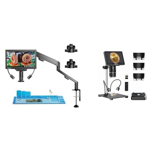 TOMLOV 3D Digital Soldering Microscope: Magnetic Dual Lens Micro Scope TM3K-3D Max for Adult+TOMLOV TriL107 3-Lens Digital Microscope: 7" 2500X 2K