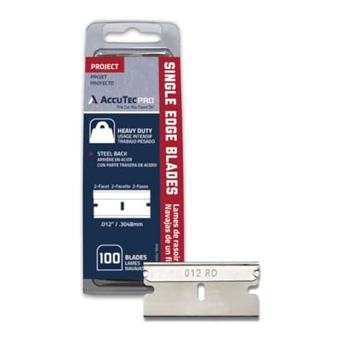 AccuTec Pro Heavy Duty Steel Backed Single Edge Razor Utility Blades - 100-Pack - .012" Made of High Carbon Steel for Extra Durability and Long Life - APBL-7055 Cover
