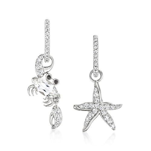 Ross-Simons 2.20 ct. t.w. White Topaz Starfish and Crab Mismatched Drop Earrings With Black Spinel Accents in Sterling Silver