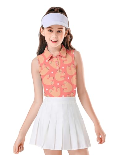 Image of Soneven Girls Sleeveless Polo Shirts Button UP Golf Tennis T-Shirts with Collared Quick Dry Tank Tops for 4-14 Years