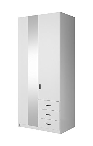 Preisvergleich Produktbild Furniture24 Kleiderschrank Gamma 18 Schrank Drehtürenschrank Schlafzimmerschrank Universalschrank (weiß matt / mit Spiegel, 94 / 216 / 60 cm)