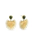 SINGULARU - Pendientes Verde Catalina. Acero con Baño en Oro de 18 Kt y Piedra Natural. Joyas Para Mujer.