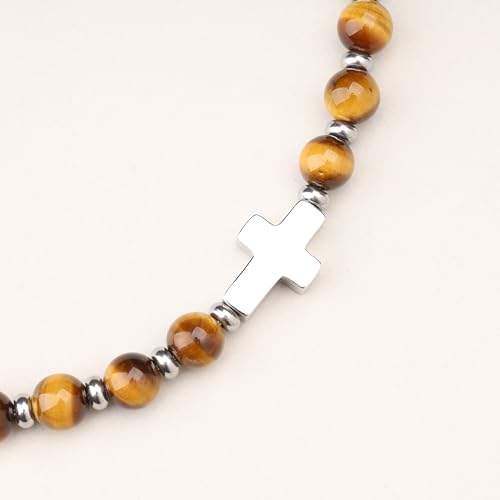 Pulsera para hombre con cruz y piedras naturales miniatura 4