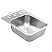 Moen GS204573BQ 2000 Series 17-inch 20 Gauge Drop-in Single Bowl Stainless Steel Kitchen or Bar Sink, 3 Hole, Featuring QuickMount
