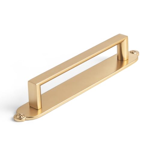 Goo-Ki 2 Pack Modern Zinc Alloy Cabinet Pull with Luxe Linear Backplate -5''(128mm) Hole Centers Champagne Bronze Drawer Handles