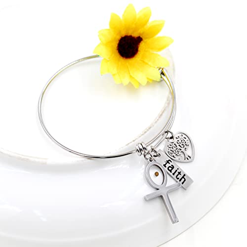 Image of Uloveido Stainless Steel Tree of Life Bangle Mustard Seed Pendant Faith Cuff Bracelet Gifts for Women Teen-Girls Y639