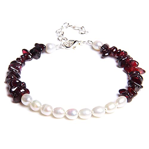 Bracelet en pierre naturelle grenat et perles d'eau douce blanche