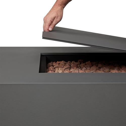 Image of Real Flame Aegean 72in Rectangle Propane or Natural Gas Fire Pit Table, 65,000 BTU, Powder-Coated Steel, Push-Button Ignition, CSA Certified, Stainless Steel Burner with Lid (Weathered Slate)