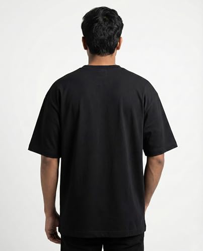 Image of Cotton Blend Oversized Solid T-Shirt for Men & Women | Round Neck Half Sleeve | Relaxed Fit | Lightweight & Breathable T- shirts for Casual Outings & Travel