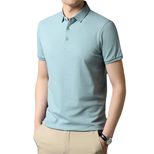 Polo d'été classique haut de gamme en pur coton bleu ciel 3XL aux finitions soignées