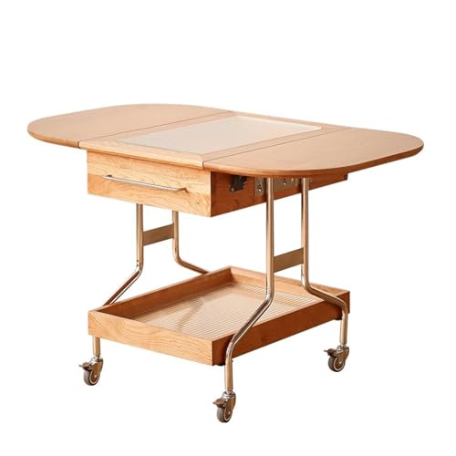 Mesa Auxiliar Plegable Móviles, Mesa De Centro De Escritorio De Vidrio con Ruedas, Cajones De Almacenamiento Y Estante, Mesita De Noche Portátil Multiusos para Sala De Estar, Dormitorio