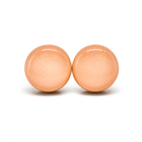 Stud Earrings, Neutral Earth Tones, 10 mm, Handmade, Stainless Steel Posts for Sensitive Ears for Women Men Color Dot Studs (Peaches n Cream)