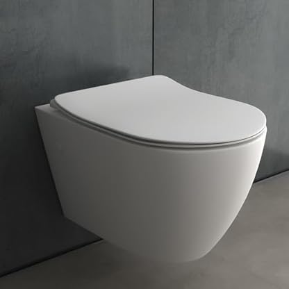 Alpenberger Wand WC Spülrandlos | Hänge WC aus Keramik | Klo mit Nano Beschichtung | Spülrandloses WC | Toilette mit WC Sitz mit Absenkautomatik | Kloschüssel Weiß Passend Geberit – Bild 3