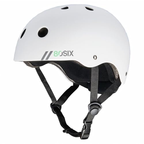 80SIX Hybrid Skaterhelm Fahrradhelm für Kinder, Herren & Damen, Skateboarding Helm mit verstellbarem EPS-Schutz für Fahrrad, Scooter, Longboard, Motocross & BMX Multi-Sport, Weiß Matt L/XL