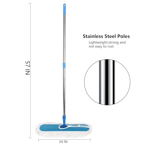 Image of 24 inch Commercial Dust Mop, MEIBEI Dust Floor Mop with Cotton mop Head, Dust Mop for Hardwood Floors with Long Handle, Industrial Dust Mop for Factory, Shopping Mall, Garage, Company, Hotel (24*5 inch)