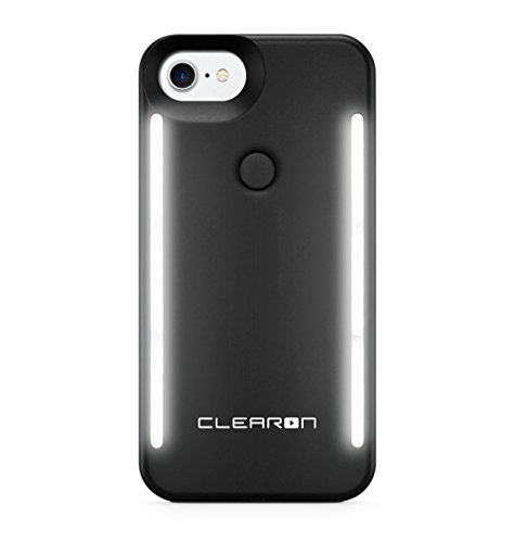 Clearon Selfie Light Case for iPhone 7 & iPhone 8 - Dual LED Illuminated Light Up Cover Front & Back - Luminous Adjustable/Flash Cell Phone Case - Rechargeable - (Black)