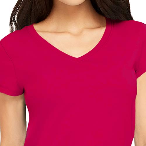 Image of Pooplu Women's Regular Fit Premium Plain 100% Cotton V Neck Half Sleeves, Casual Plain Pootlu Tees and Tshirts.