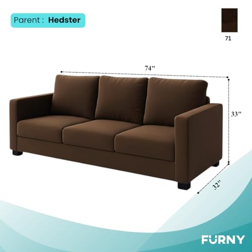 Image of FURNY Haster 3 Seater Fabric Sofa (Dark Brown) Premium Velvet Finish Durable & Comfortable Ideal for Living Room
