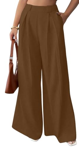 Image of Aahwan Solid High Waist Straight Korean Loose Pleated Wide Leg Trouser for Women's & Girl's