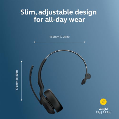 Jabra Evolve2 55 Mono Wireless Headset with Charging Stand AirComfort Technology, Noise-Cancelling Mics & Active Noise Cancellation - MS Teams Certified, Works with Other Platforms - Black - image 8